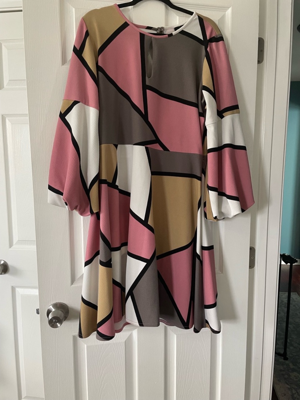 Ashley Stewart Pink, White & Black Colorblock Dress